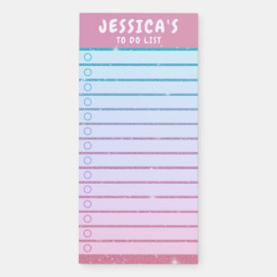 Cute Girly Pink Blue Glitter Kids To Do List Magnetic Notepad