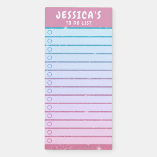 Cute Girly Pink Blue Glitter Kids To Do List Magnetic Notepad