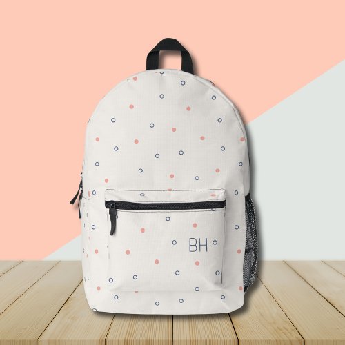 Cute Girly Pink Blue Polka Dots Monogram Initials Printed Backpack