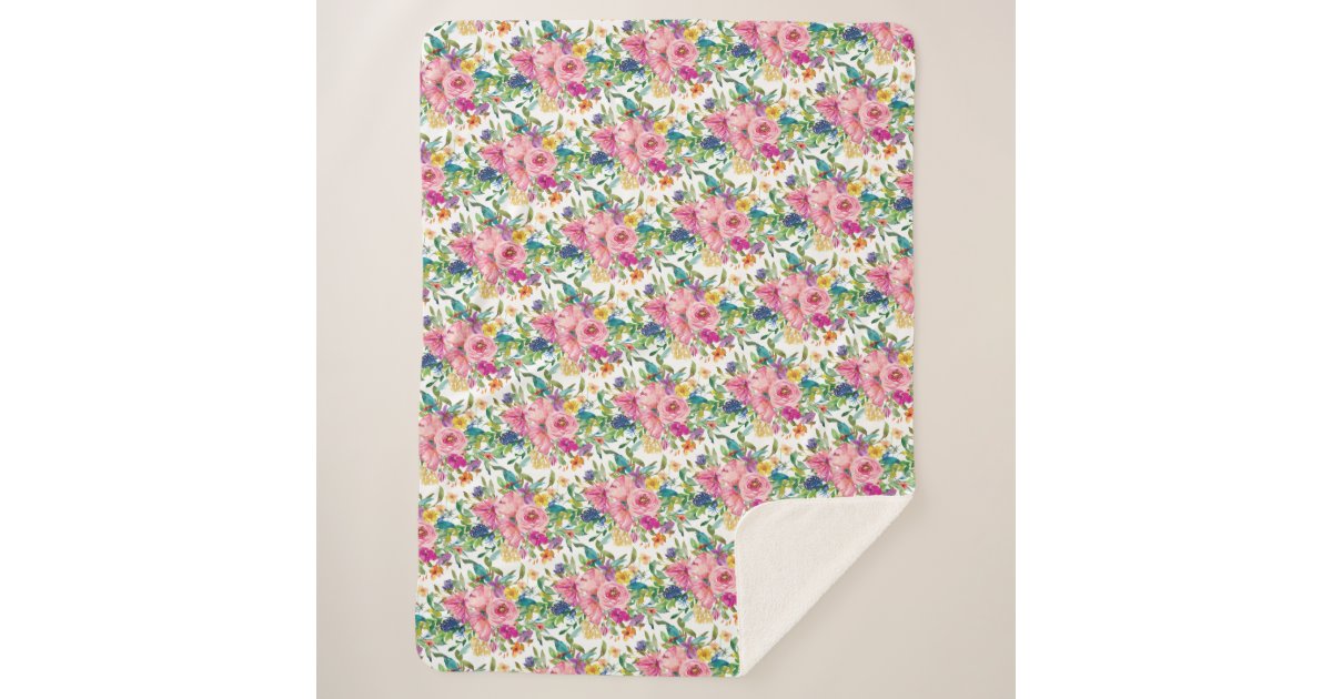 Cute Girly Pink Blue Yellow Watercolor Floral Sherpa Blanket | Zazzle Cute Girly Pink Blue Yellow Watercolor Floral  Sherpa... 