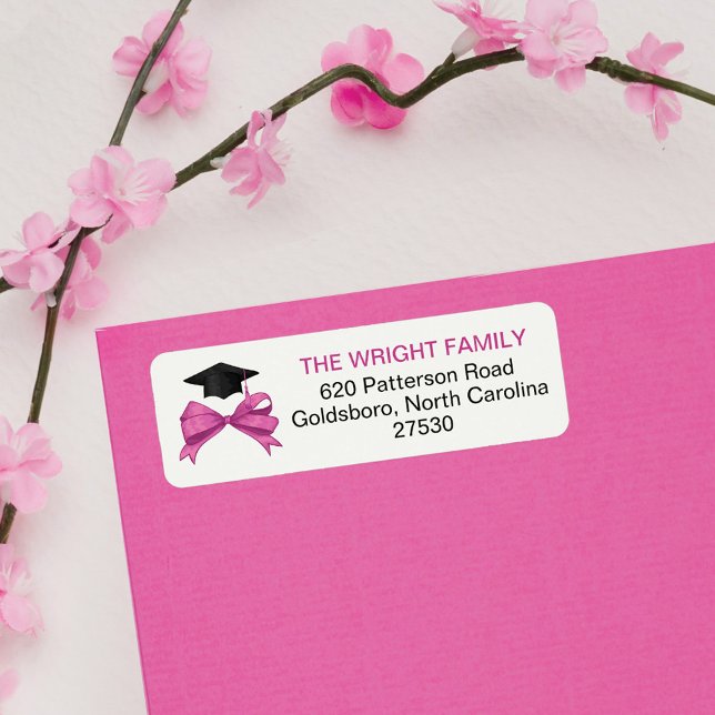 Cute Girly Pink Bow Graduation Cap Label (Creator Uploaded)