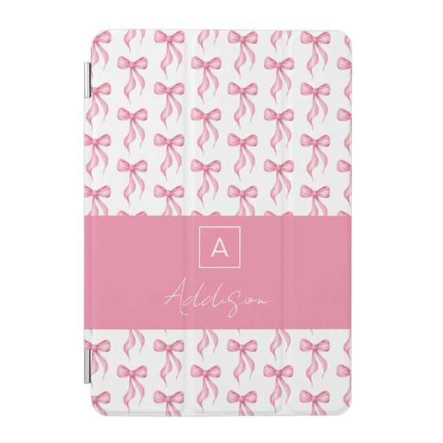 Cute Girly Pink Bow Monogram iPad Mini Cover (Front)