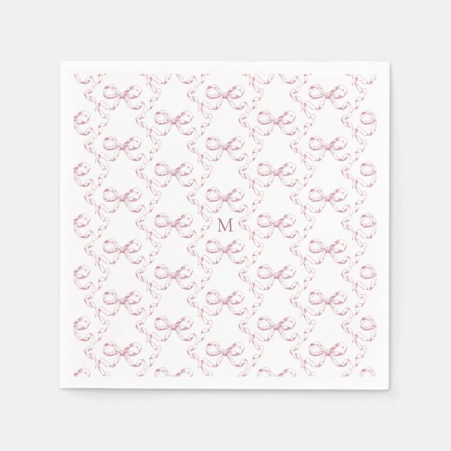 Cute Girly Pink Bow Monogram Napkins (Front)