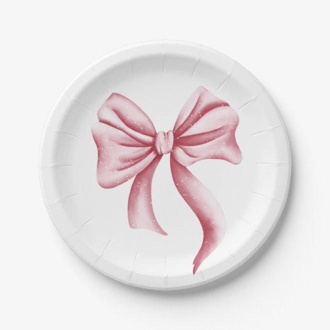 Cute Girly Pink Bow Paper Plates (Front)