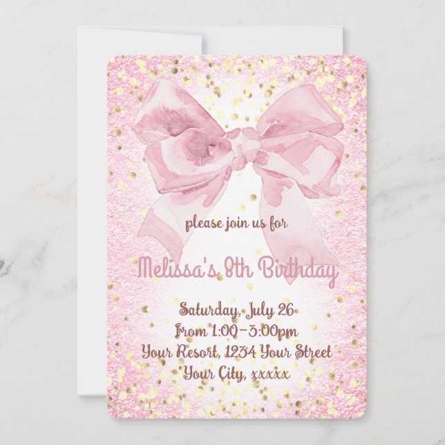 cute girly pink bow party invitation (Front)