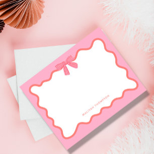 Cute Girly Pink Bow Ribbon Curve Border Note Card