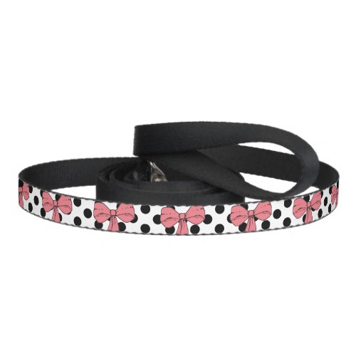 Cute Girly Pink Bows and Black Polkadot Pet Collar Pet Leash