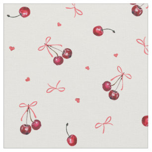 Cute Girly Pink Bows Cherries Hearts Fabric