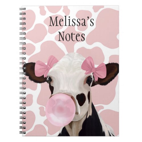 Cute Girly Pink Bubblegum Blowing Cow Notebook