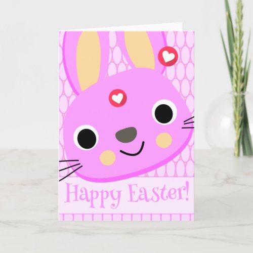 Cute Girly Pink Bunny Happy Easter  Holiday Card