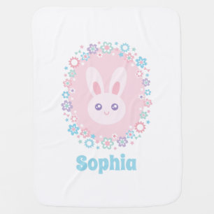 Cute Girly Pink Bunny Rabbit Floral Monogram Baby Blanket