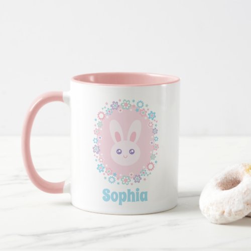 Cute Girly Pink Bunny Rabbit Floral Monogram Mug