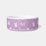 Cute Girly Pink Bunny Rabbit Pastel Purple Name Bowl<br><div class="desc">Cute and girly pink bunny rabbit pattern on pastel purple custom name monogram.</div>