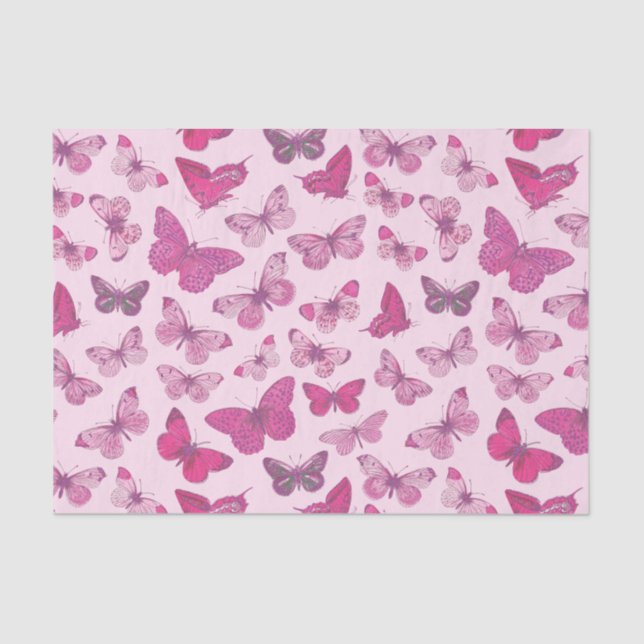 Cute Girly Pink Butterfly Pattern  Tissue Paper (Front)