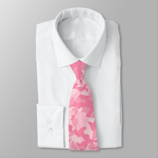 Cute Girly Pink Camo Print Neck Tie (Tied)