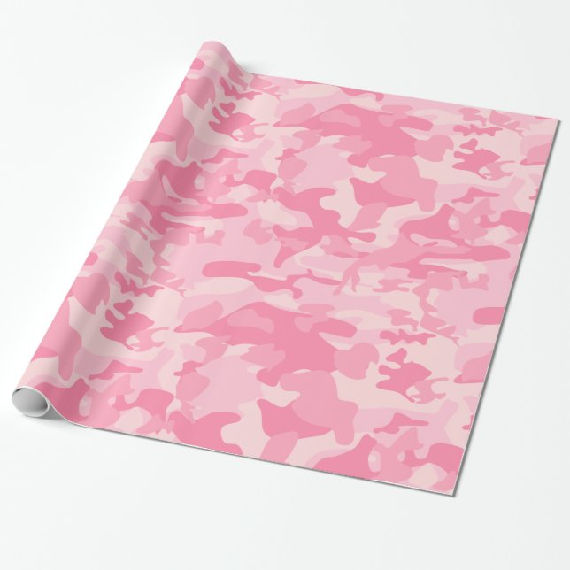 Cute Girly Pink Camo Print Wrapping Paper (Unrolled)