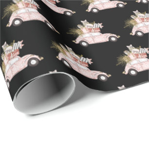 Cute Girly Pink Car Christmas Wrapping Paper