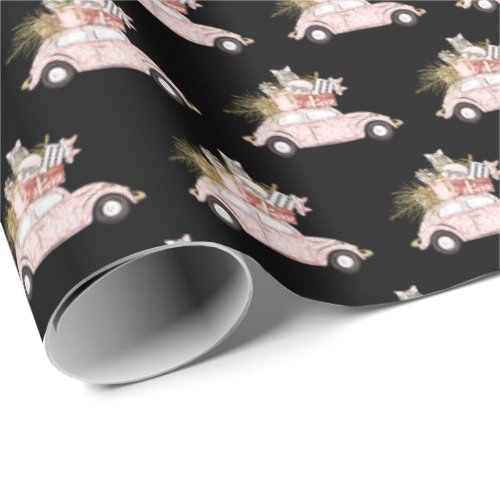 Cute Girly Pink Car Christmas Wrapping Paper