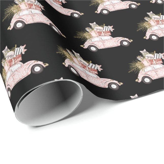 Cute Girly Pink Car Christmas Wrapping Paper (Roll Corner)