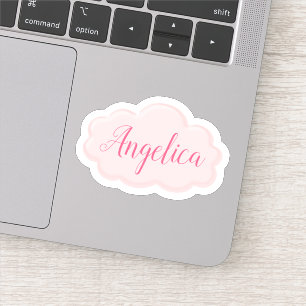 Cute Girly Pink Cloud Illustration Add Custom Name Sticker