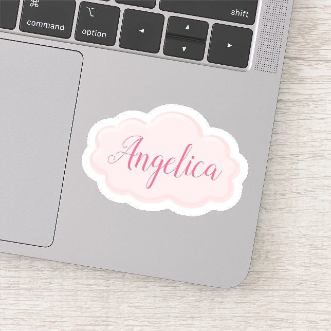 Cute Girly Pink Cloud Illustration Add Custom Name Sticker (Detail)
