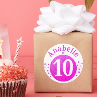 Cute Girly Pink Color Glitter Birthday Age Stars