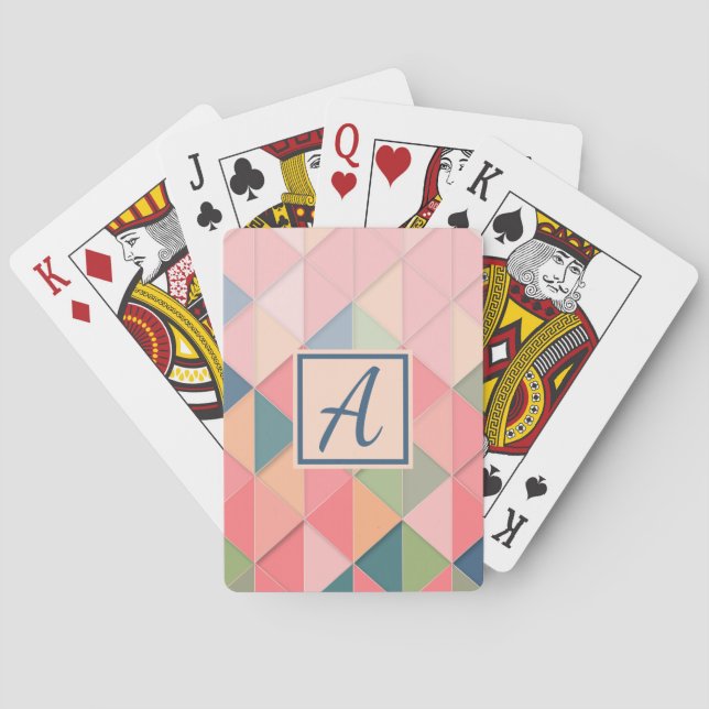 Cute Girly Pink Colorful Monogram Initial Poker Cards (Back)