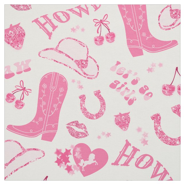 Cute Girly Pink Cowgirl Aesthetic Pattern Fabric (Swatch)