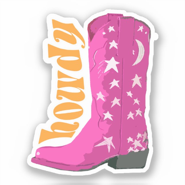 Cute Girly Pink Cowgirl boot Howdy Sticker (Front)