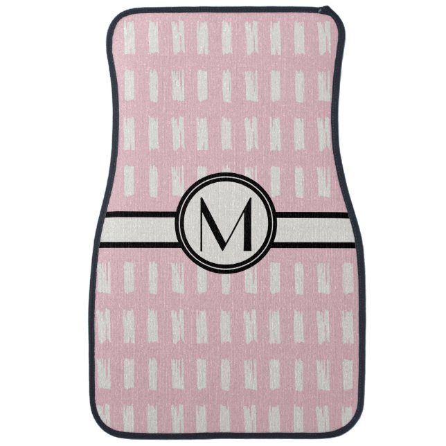 Cute Girly Pink & Cream Monogram Car Floor Mat (Front)