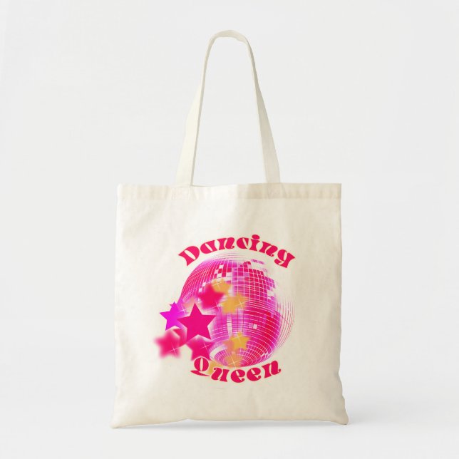 Cute Girly Pink Disco Ball Dancing Queen Tote Bag (Front)