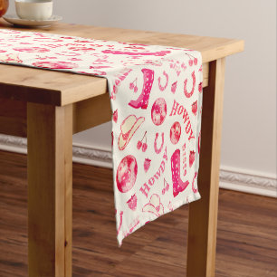 Cute Girly Pink Disco Cowgirl Aesthetic Short Table Runner