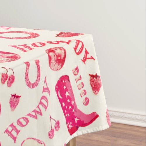 Cute Girly Pink Disco Cowgirl Aesthetic Tablecloth