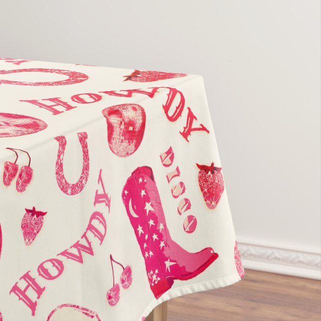 Cute Girly Pink Disco Cowgirl Aesthetic Tablecloth (In Situ)
