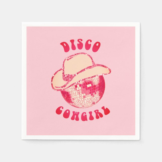 Cute Girly Pink Disco Cowgirl Glitter  Napkins (Front)