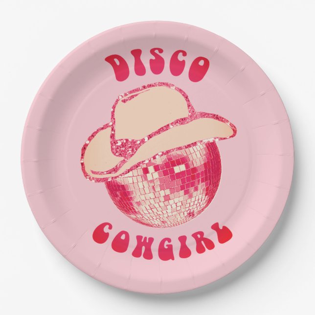 Cute Girly Pink Disco Cowgirl Glitter  Paper Plates (Front)