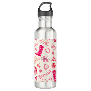 Cute Girly Pink Disco Cowgirl Name Monogram Stainless Steel Water Bottle