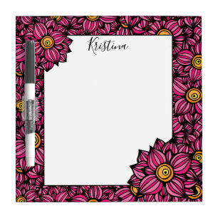 Cute Girly Pink Doodle Flowers Personalized Dry Erase Board