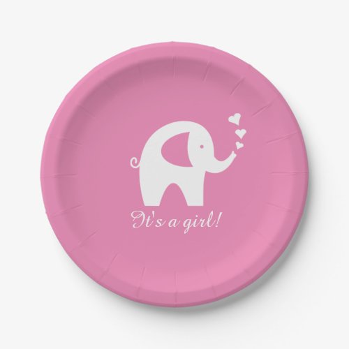 Cute girly pink elephant baby shower paper plates