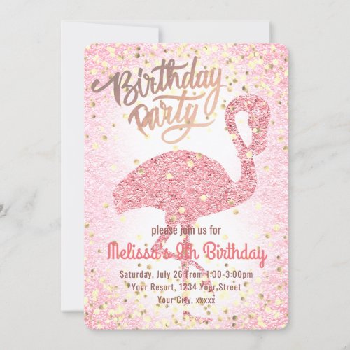 cute girly pink flamingo party invitation