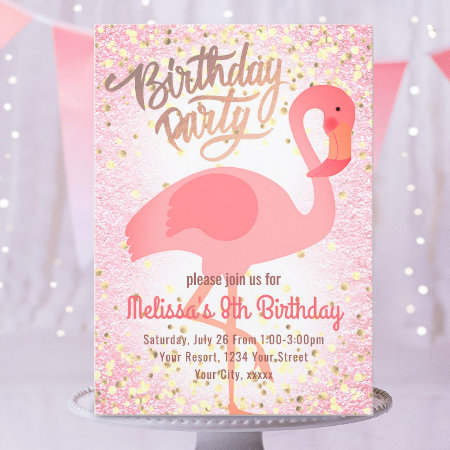 Cute Girly Pink Flamingo Party Invitation