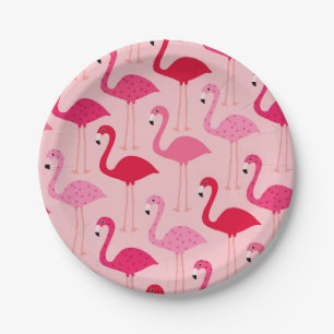 Cute Girly Pink Flamingo Pattern Paper Plates