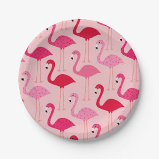 Cute Girly Pink Flamingo Pattern Paper Plates