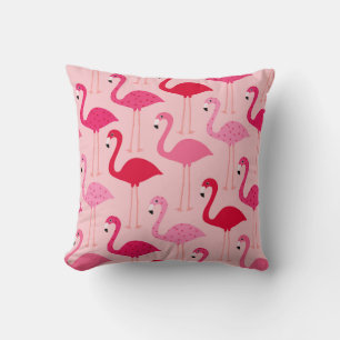 Cute Girly Pink Flamingo Pattern Throw Pillow