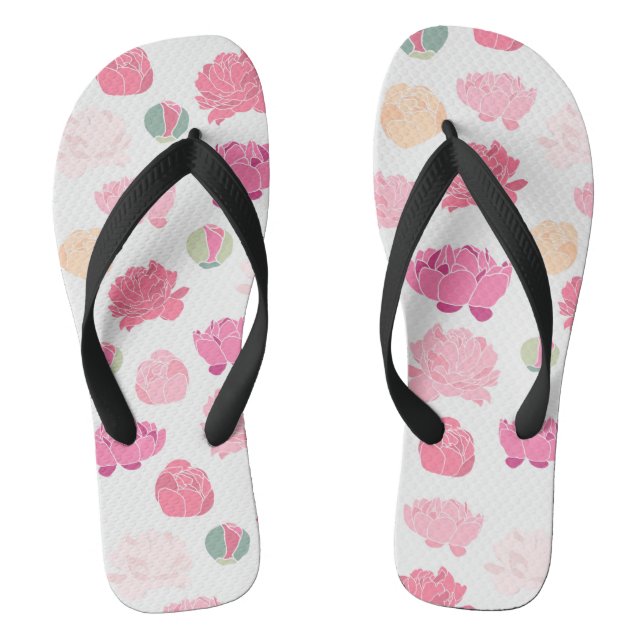 Cute Girly Pink Floral Flip Flops (Footbed)