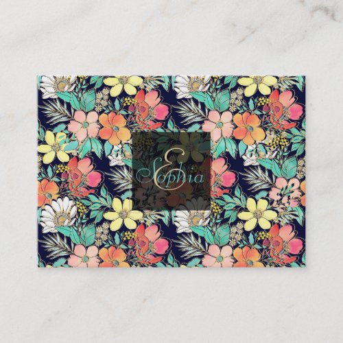 Cute Girly Pink Floral Golden Strokes Design Business Card