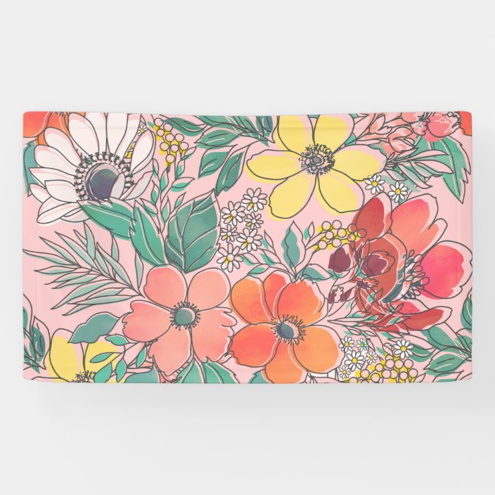 Cute girly pink floral hand drawn design banner | Zazzle.com