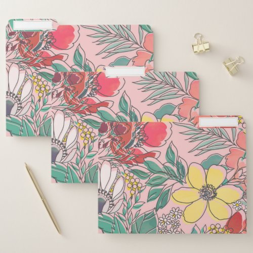 Cute girly pink floral hand drawn design file folder