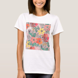 Cute girly pink floral hand drawn design T-Shirt