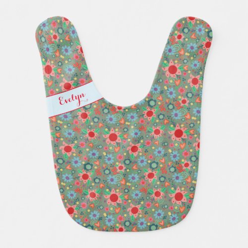 Cute Girly Pink Floral Pattern Custom Baby Girl Baby Bib